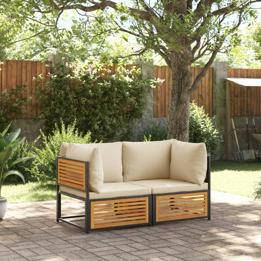2 Pcs conjunto de sofás de jardim c/ almofadões acácia maciça