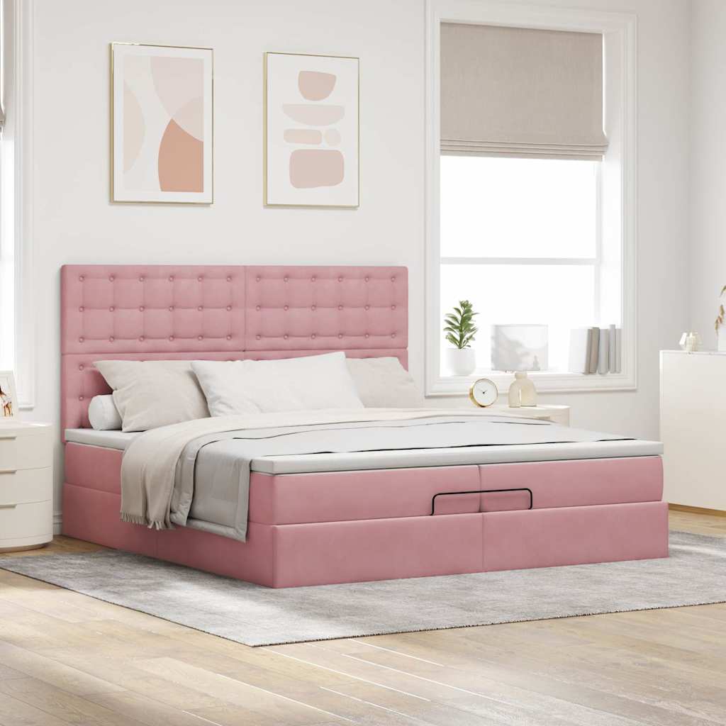 Moldura de cama otomana com colchão rosa 200x200cm veludo