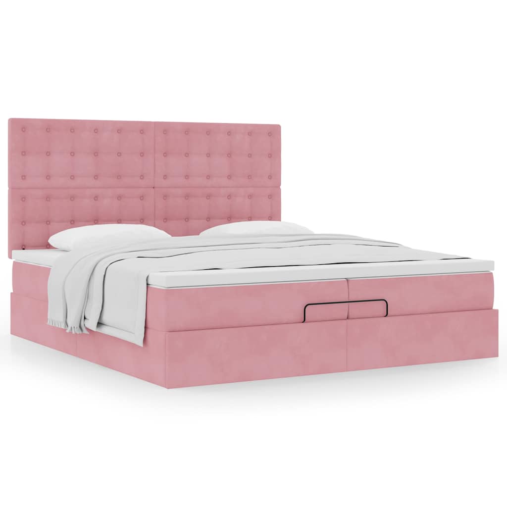 Moldura de cama otomana com colchão rosa 200x200cm veludo