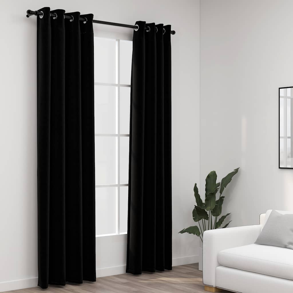 Cortinas opacas aspeto linho c/ ilhós 2 pcs 140x245 cm preto