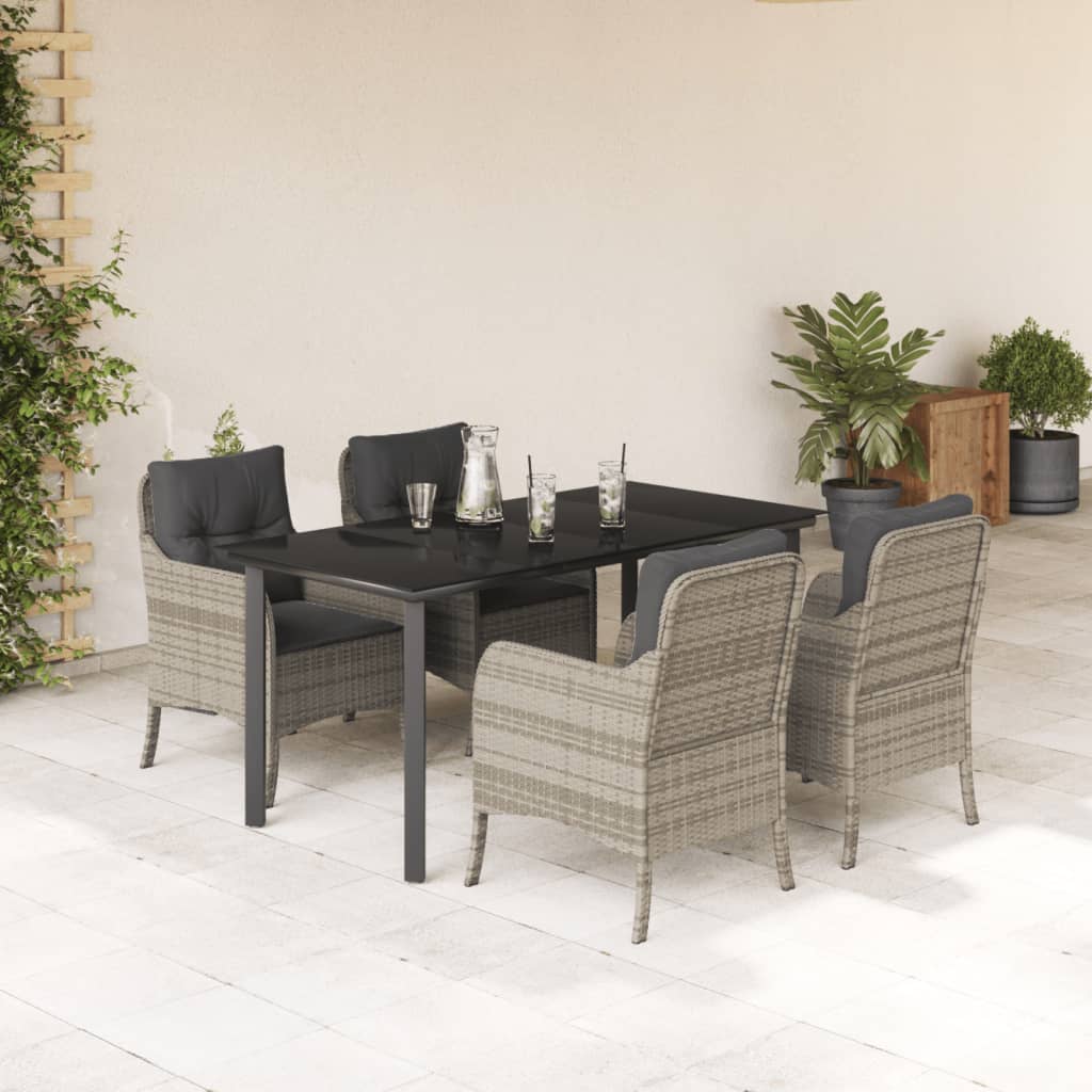 5 Pcs conjunto de jantar p/ jardim c/ almofadões cinzento claro