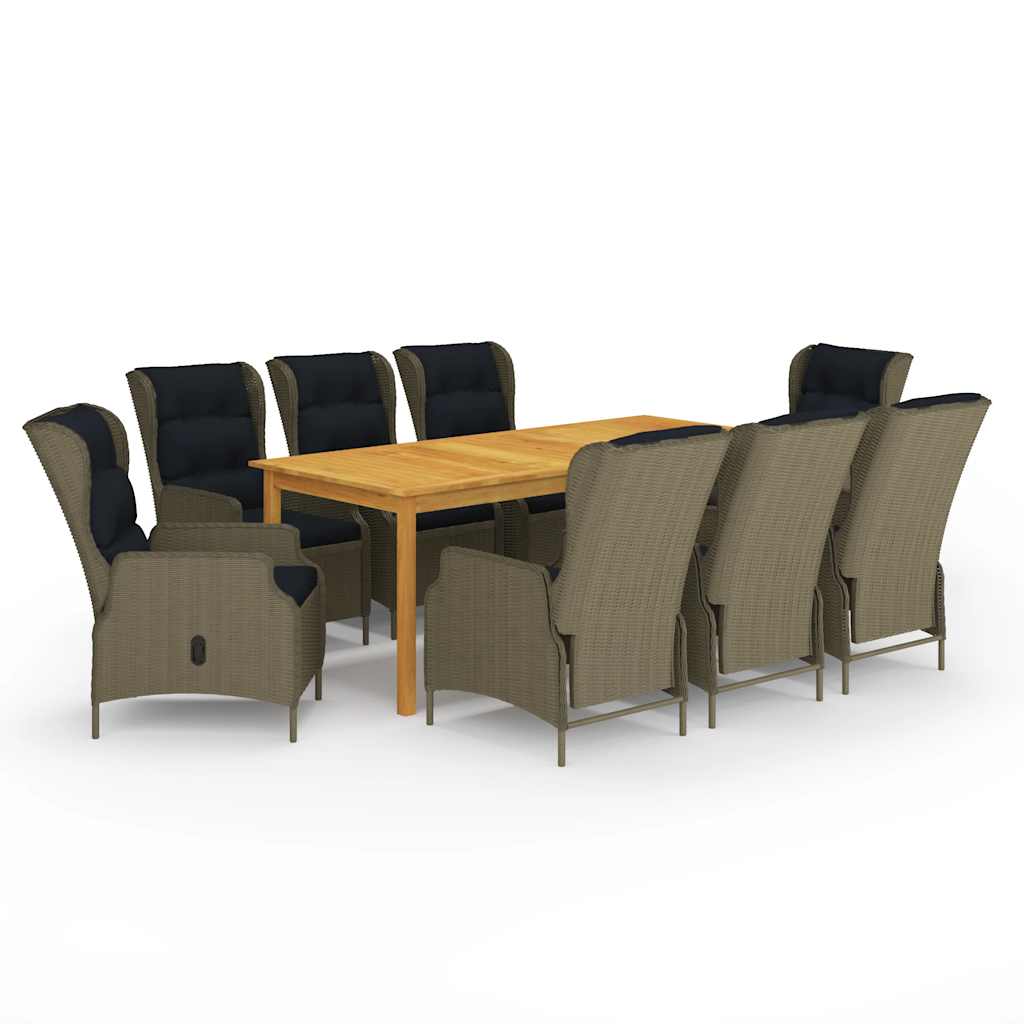 9 Pcs conjunto de jantar para jardim castanho