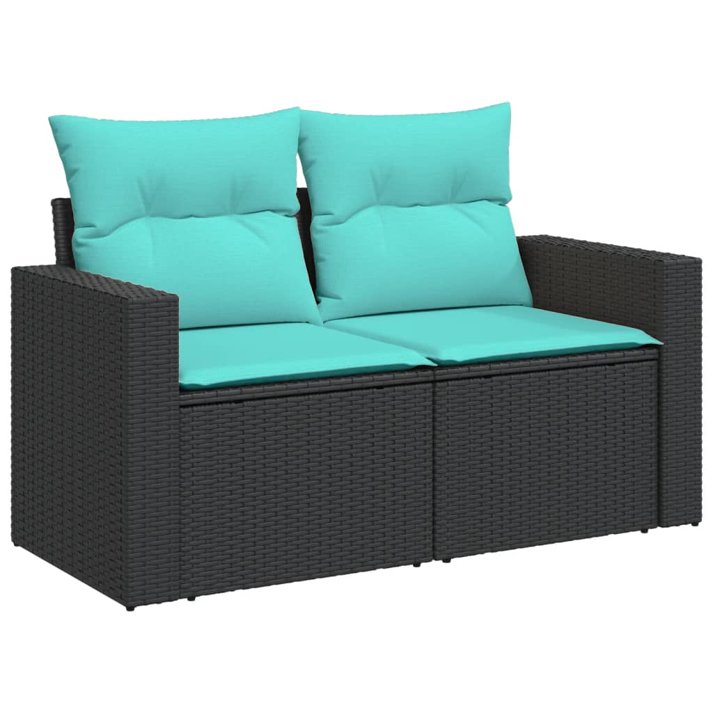 4 Pcs conjunto de sofás p/ jardim c/ almofadões vime PE preto