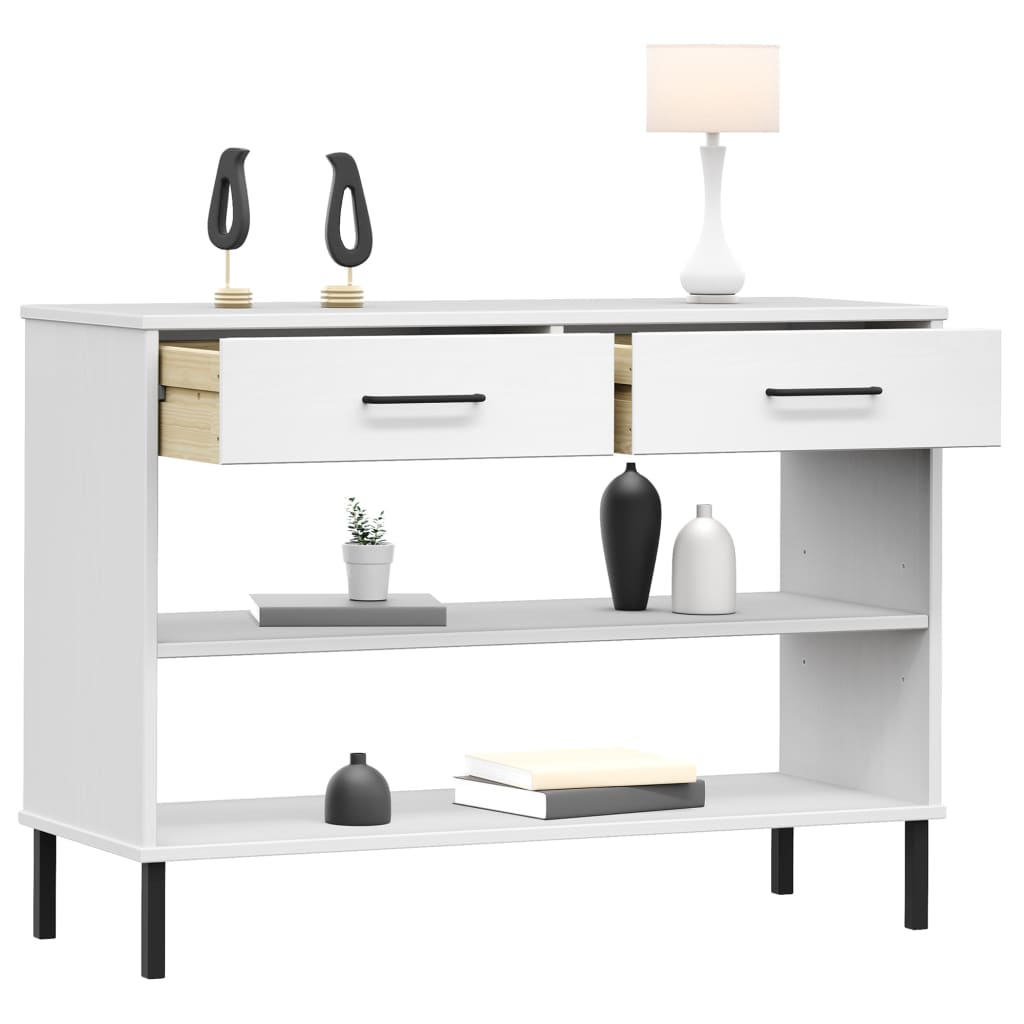 Móvel consola c/ pernas de metal pinho maciço oslo branco