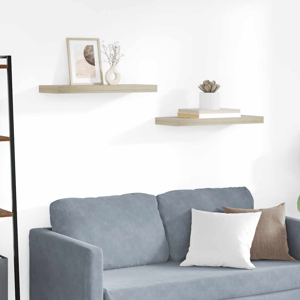 Prateleiras parede suspensas 2 pcs 60x23,5x3,8 cm MDF carvalho