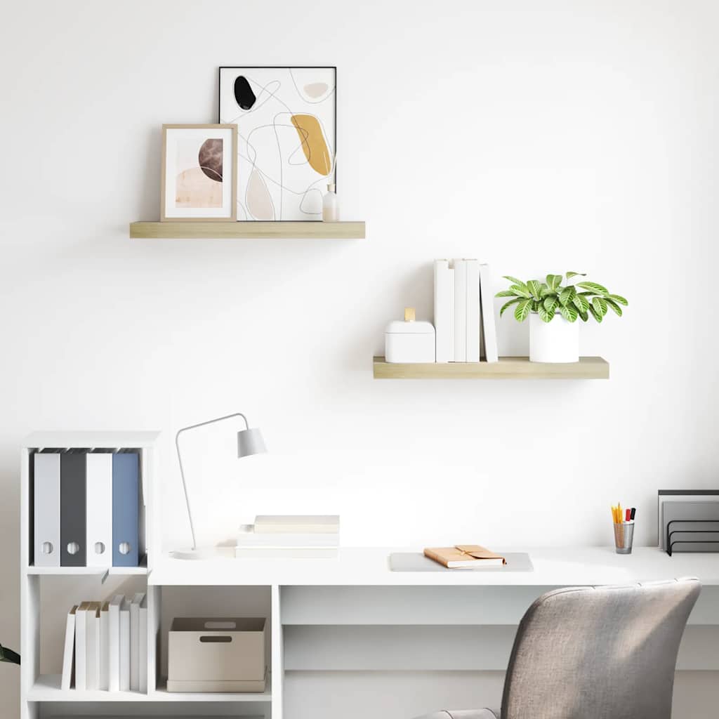 Prateleiras parede suspensas 2 pcs 60x23,5x3,8 cm MDF carvalho