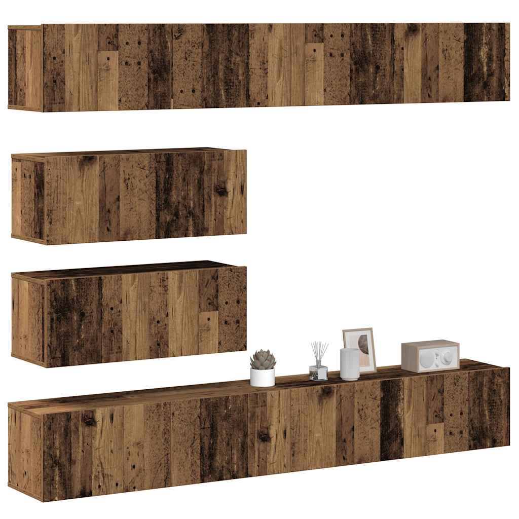 Conjunto de armário TV de parede 6 pcs madeira madeira velha