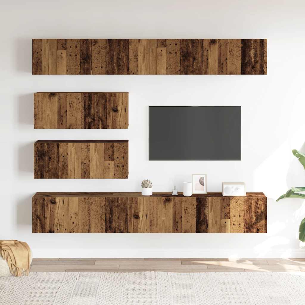 Conjunto de armário TV de parede 6 pcs madeira madeira velha