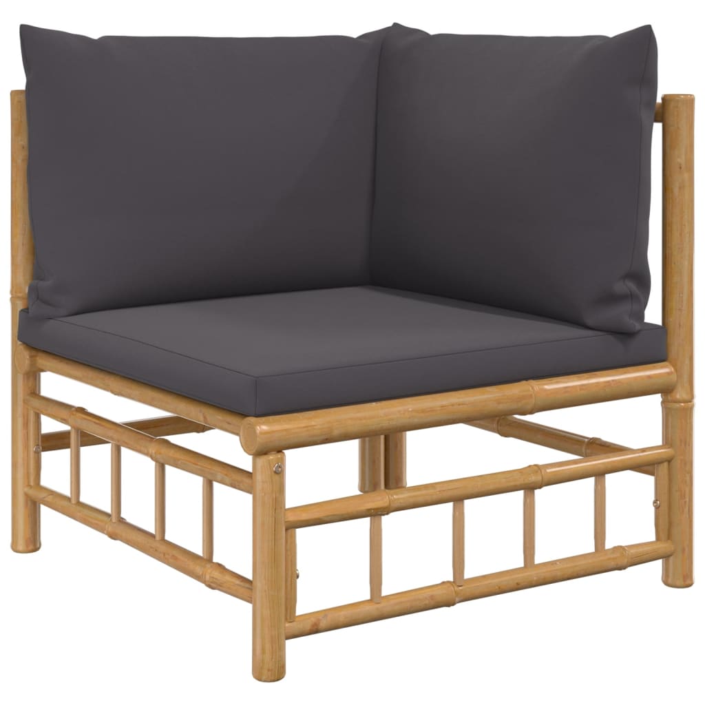 9Pcs conj. lounge de jardim bambu c/ almofadões cinzento-escuro