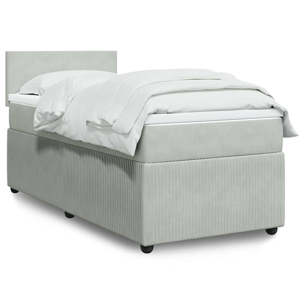 Cama com molas/colchão 90x200 cm veludo cinza-claro
