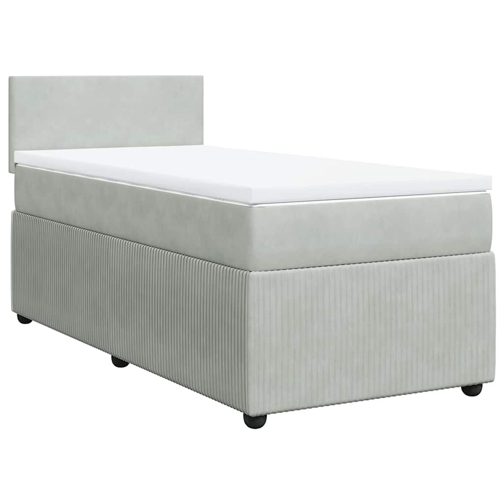 Cama com molas/colchão 90x200 cm veludo cinza-claro