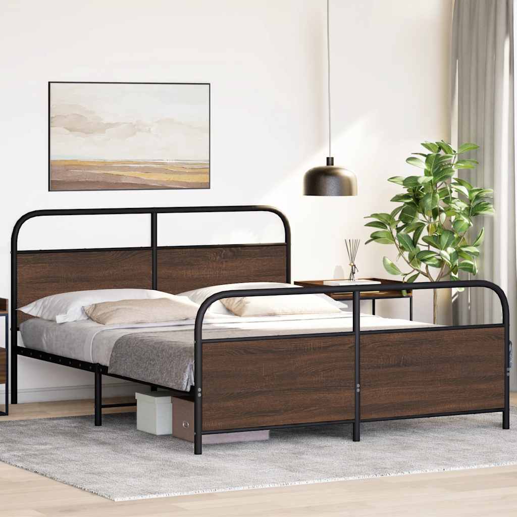 Estrutura cama sem colchão 150x200cm metal carvalho castanho