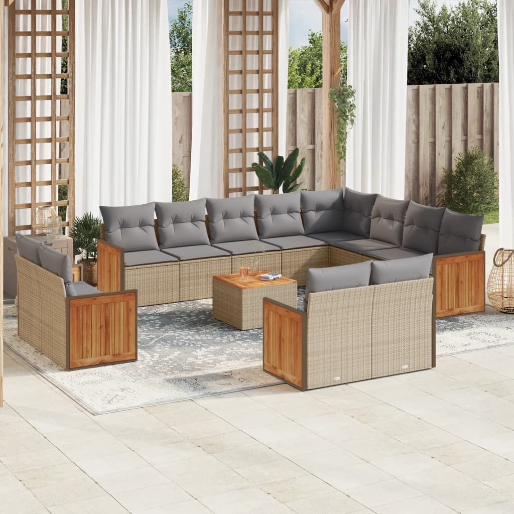 13 Pcs conjunto de sofás p/ jardim com almofadões vime PE bege