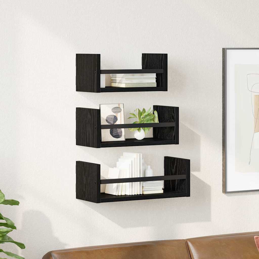 Conjunto de prateleiras de parede 3 unid. carvalho preto