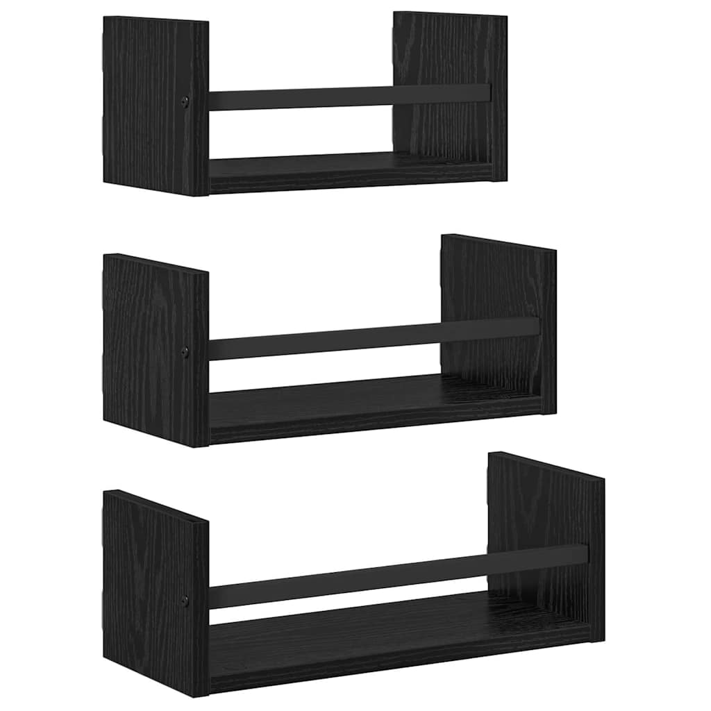 Conjunto de prateleiras de parede 3 unid. carvalho preto