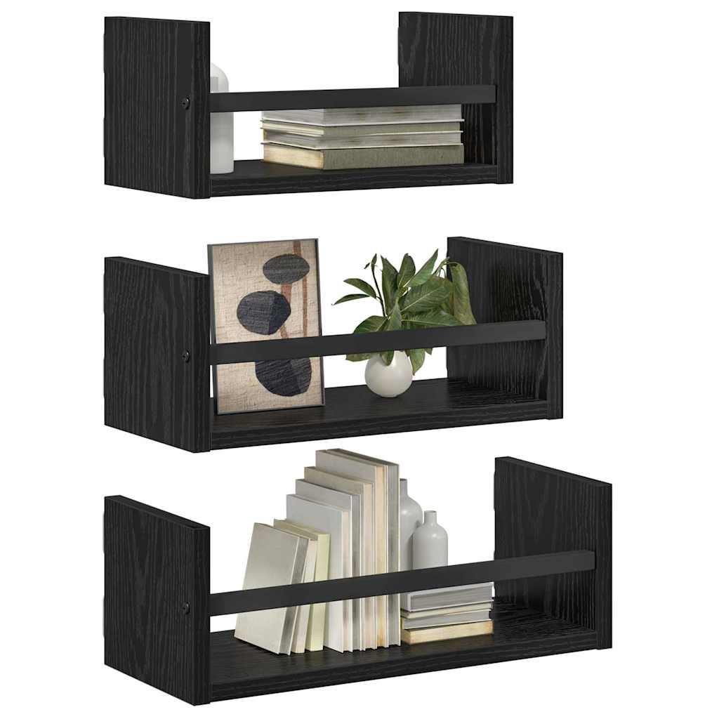 Conjunto de prateleiras de parede 3 unid. carvalho preto