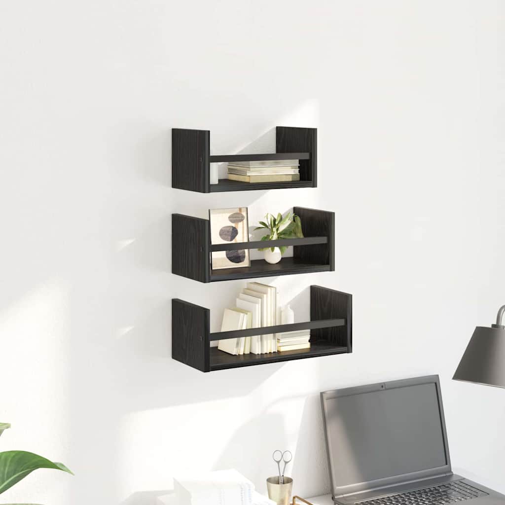 Conjunto de prateleiras de parede 3 unid. carvalho preto