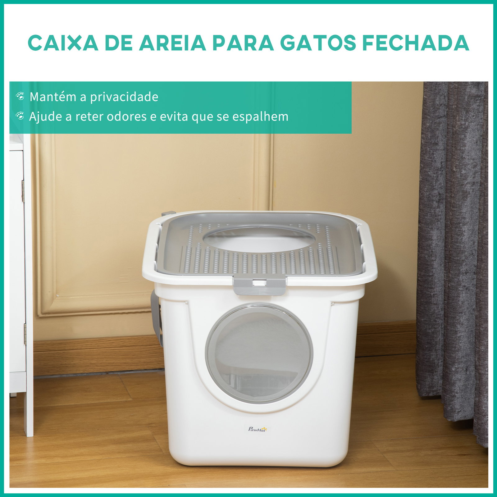 Caixa de areia para gatos com pá sanita para animais de estimação com 2 portas 44x55x39 cm branco e cinza