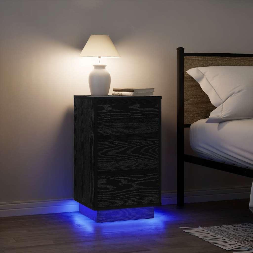 Mesa de cabeceira com luzes LED 38x34x65 cm preto