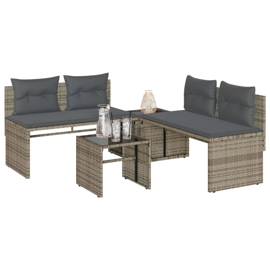 4 Pcs conjunto sofás de jardim c/ almofadões vime PE cinzento
