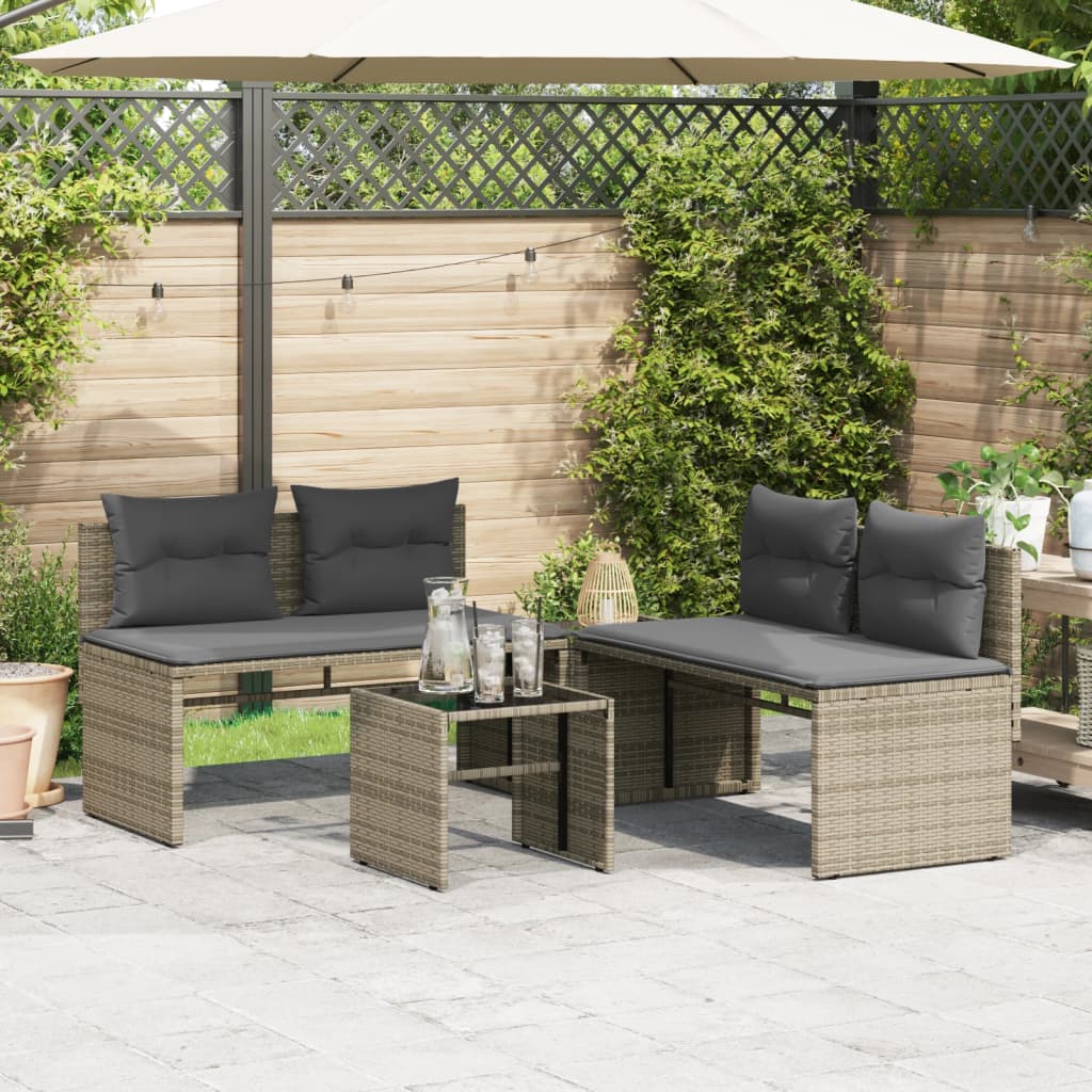 4 Pcs conjunto sofás de jardim c/ almofadões vime PE cinzento