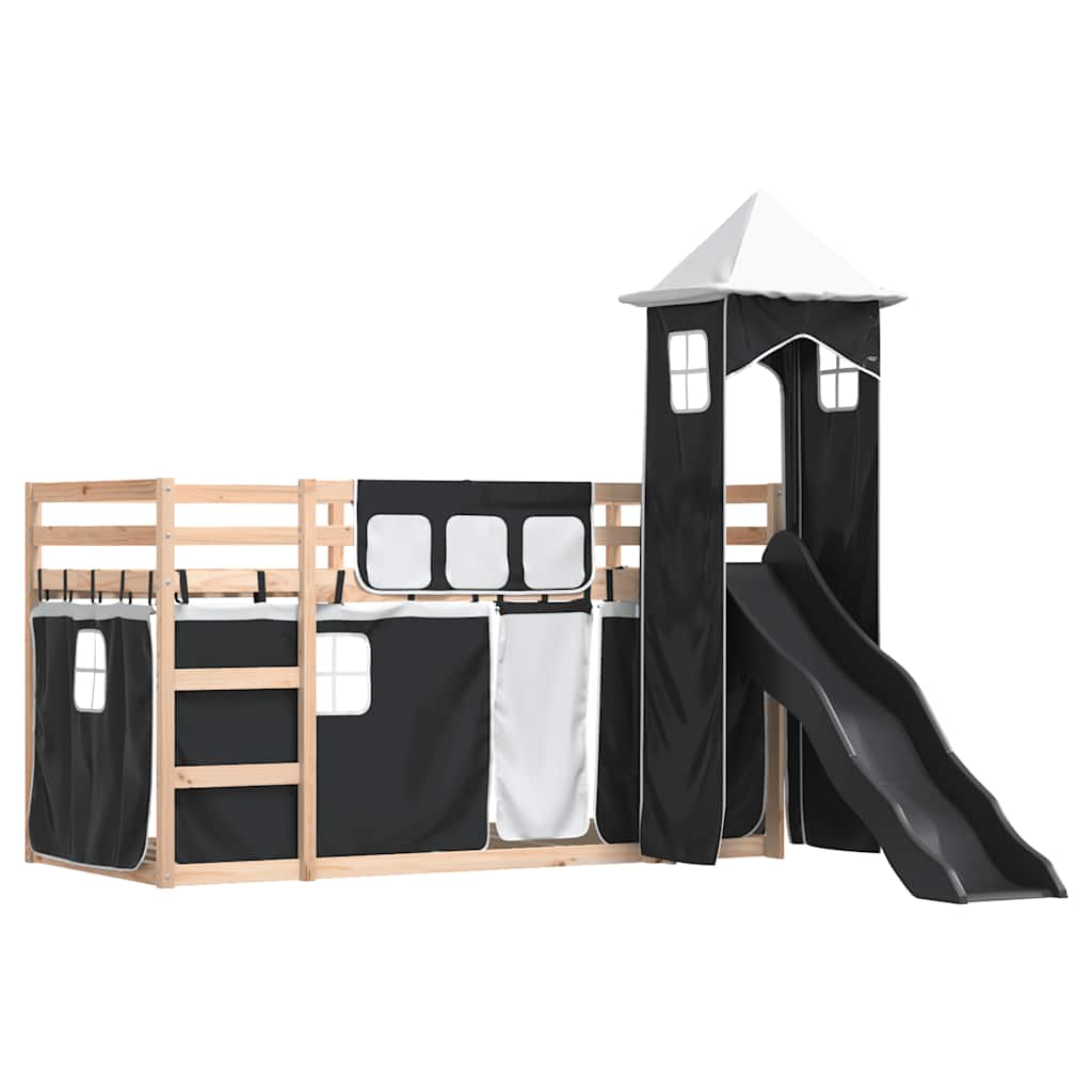 Beliche com escorrega e cortinas 80x200 cm branco e preto