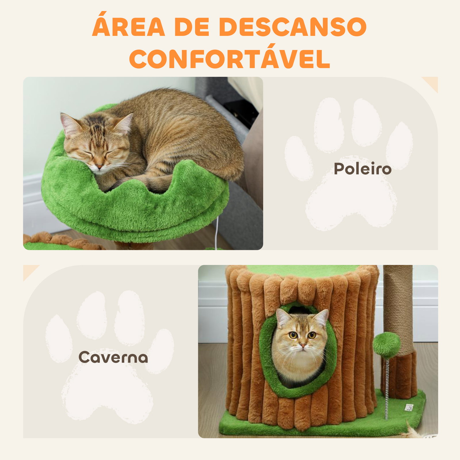 Arranhador para gatos 53 cm design de tronco com cama caverna poste de juta bolas penduradas 40x30x53 cm castanho e verde
