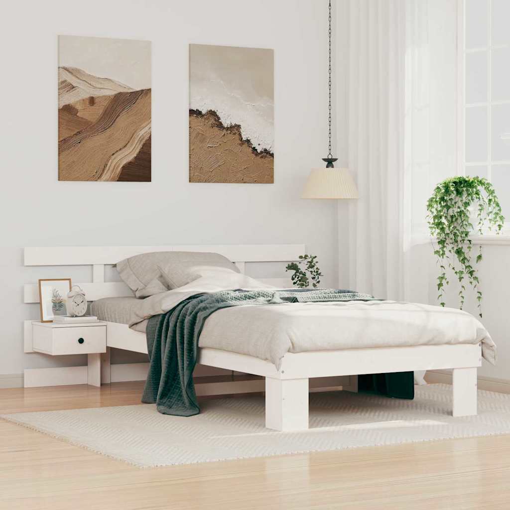 Estrutura da cama branco 90 x 190 cm madeira de pinheiro sólida
