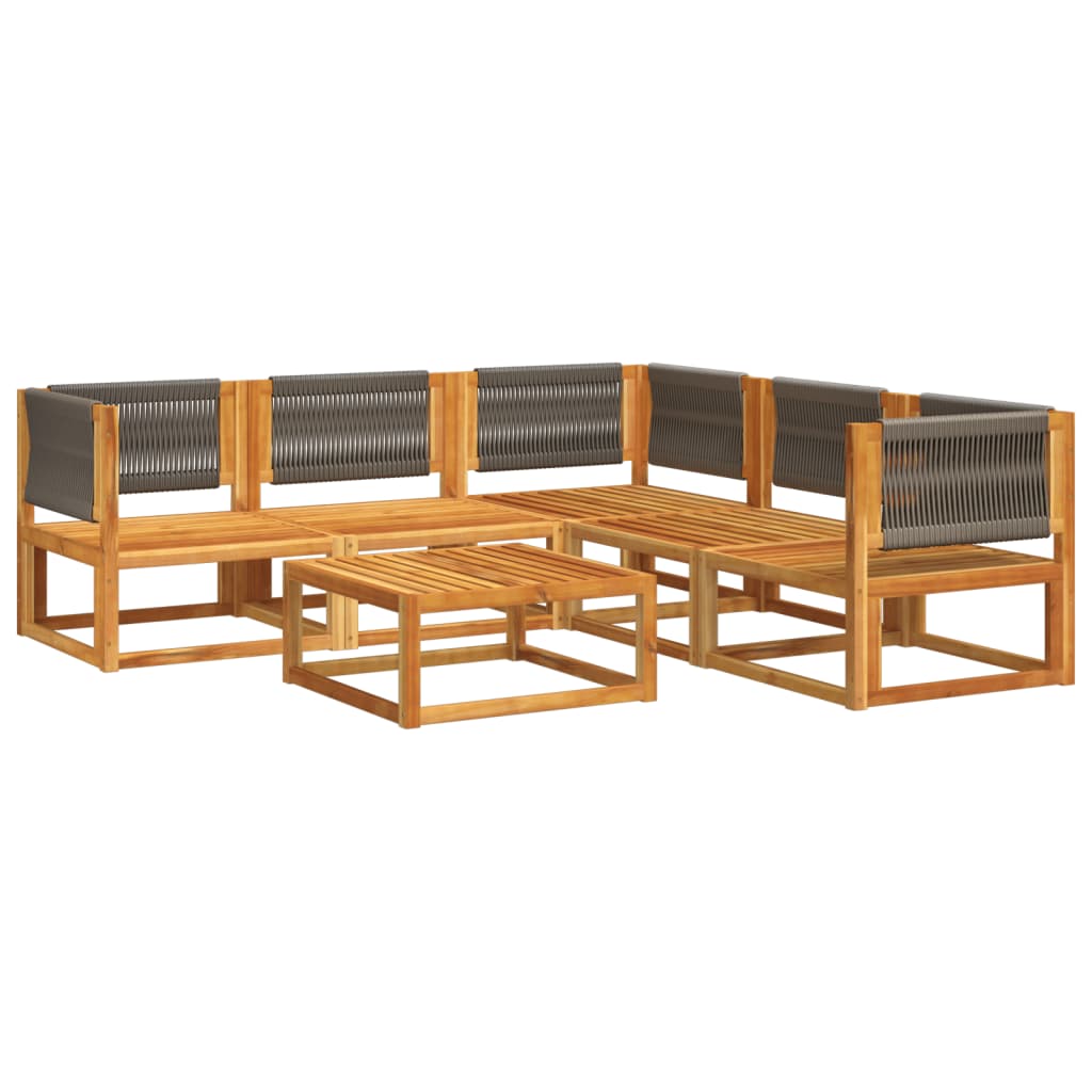 Conjunto de sofás de jardim de 6 peças com almofadas de madeira de acácia e corda
