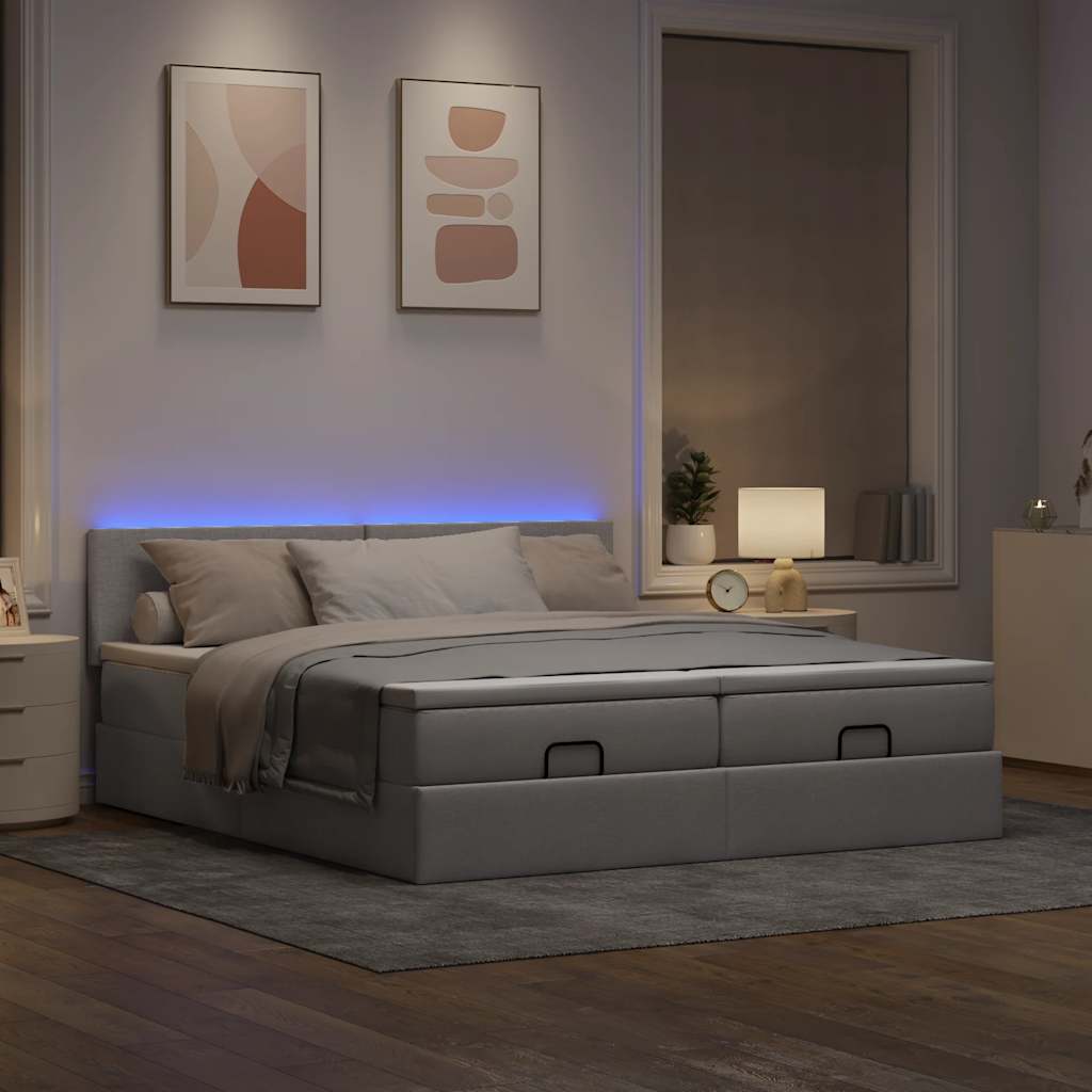 Estrutura de cama otomana com colchões tecido cinzento