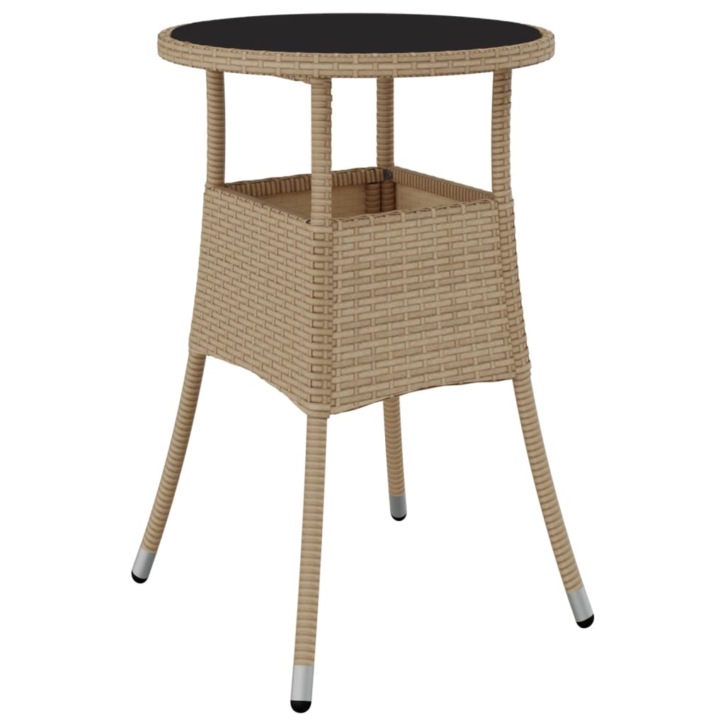 3 Pcs conjunto jantar jardim com almofadões vime PE/vidro bege