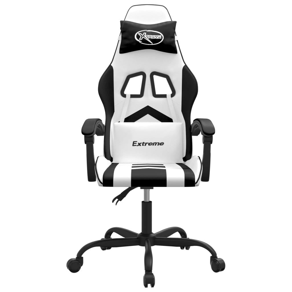 Cadeira gaming giratória couro artificial branco e preto