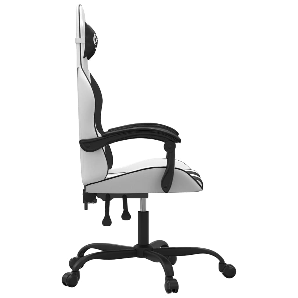 Cadeira gaming giratória couro artificial branco e preto