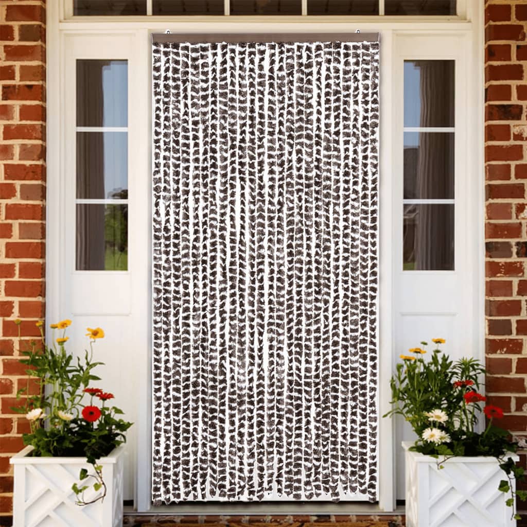 Cortina anti-insetos 100x200 cm chenille castanho e branco