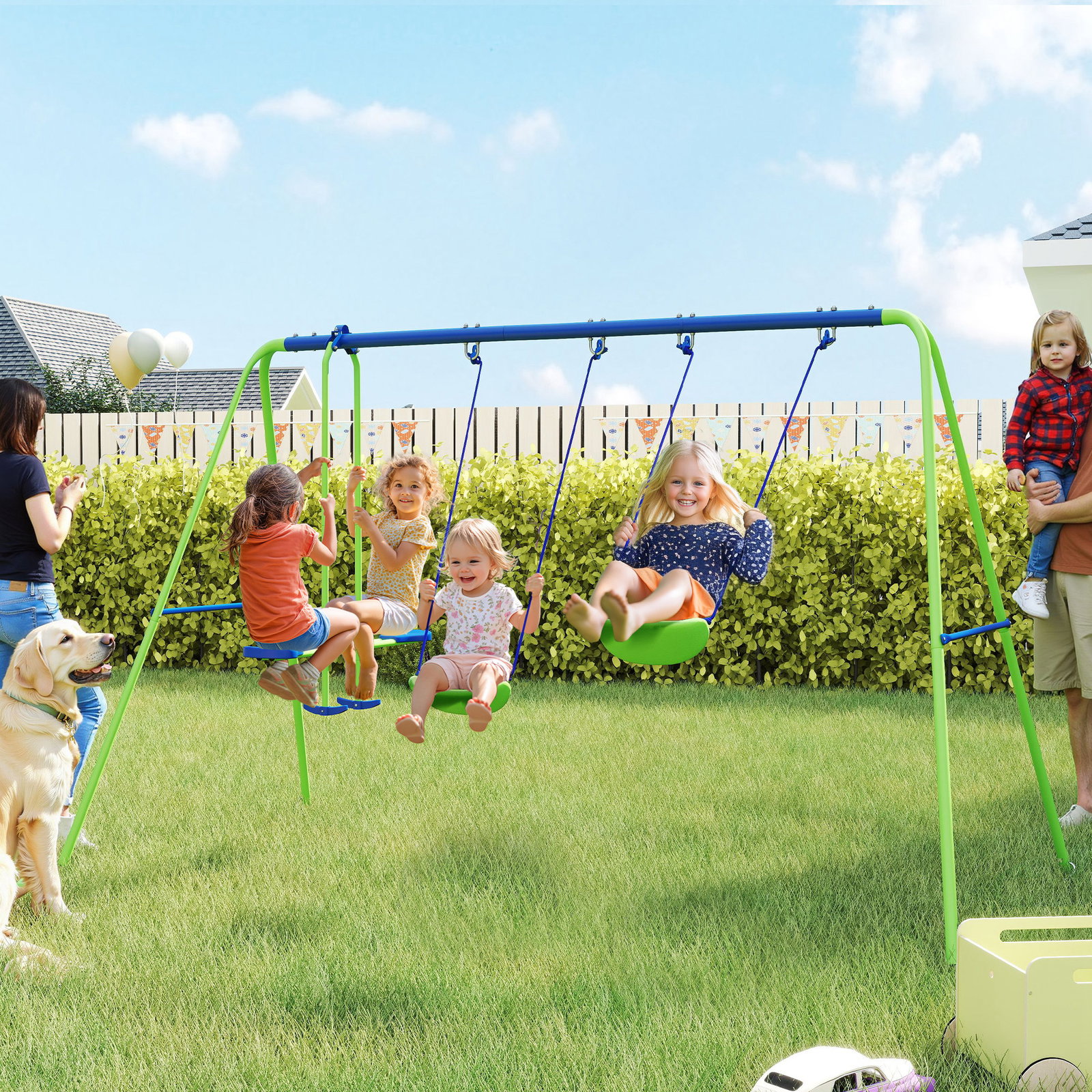 Conjunto de baloiços de jardim com altura ajustável baloiços para crianças com baloiço duplo 280x140x178 cm verde