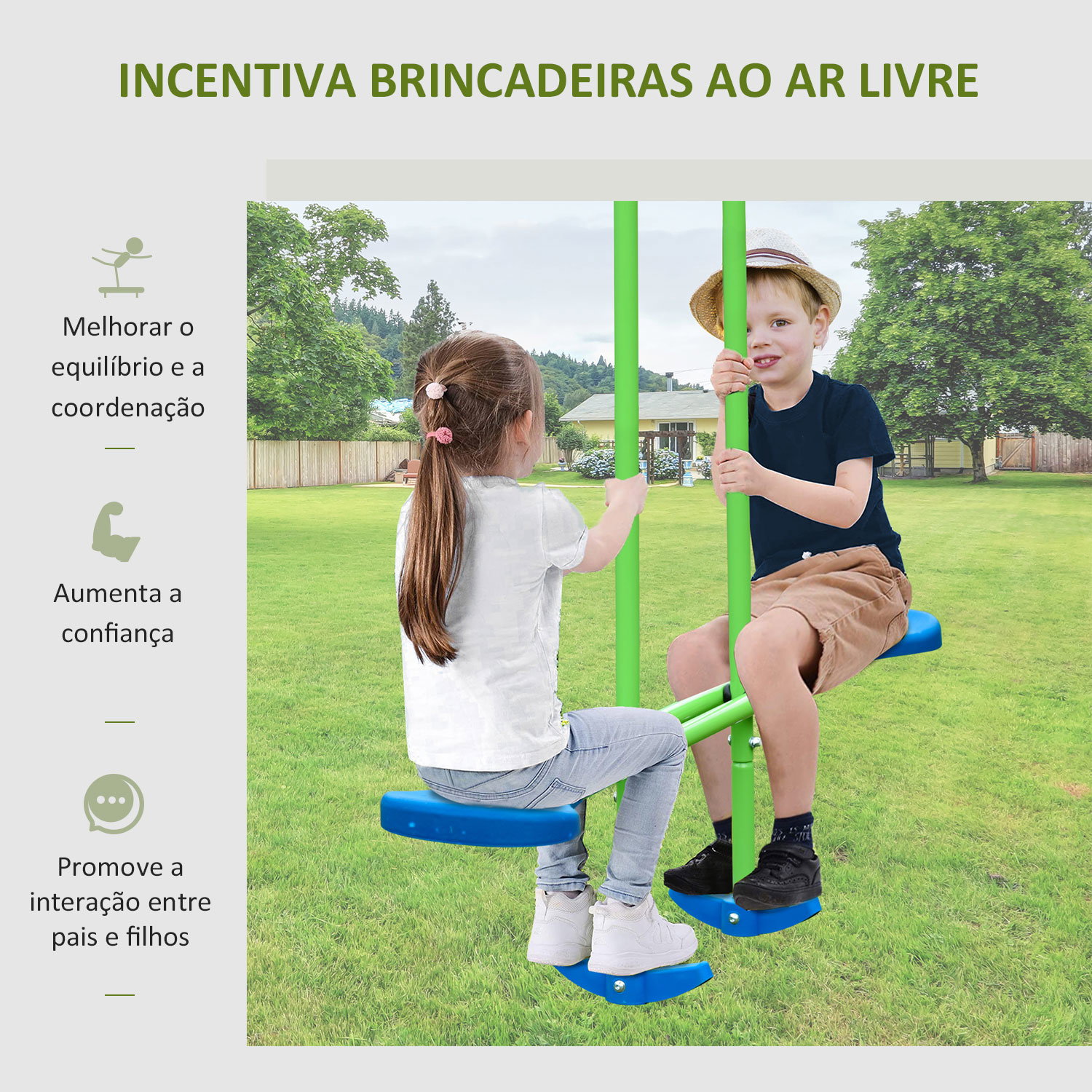 Conjunto de baloiços de jardim com altura ajustável baloiços para crianças com baloiço duplo 280x140x178 cm verde