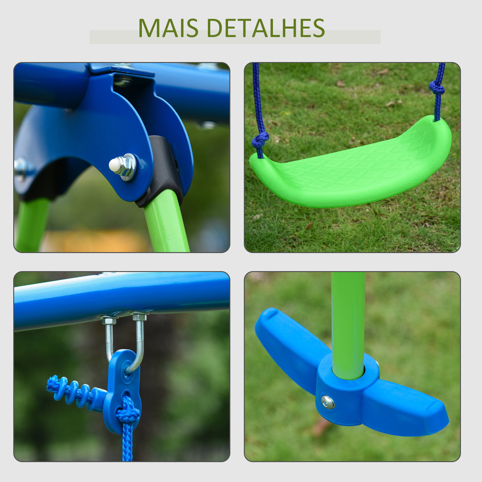 Conjunto de baloiços de jardim com altura ajustável baloiços para crianças com baloiço duplo 280x140x178 cm verde