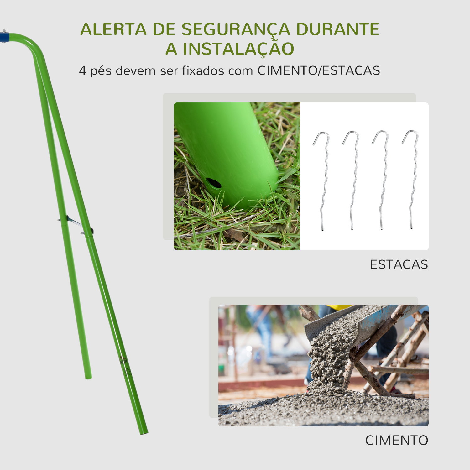 Conjunto de baloiços de jardim com altura ajustável baloiços para crianças com baloiço duplo 280x140x178 cm verde