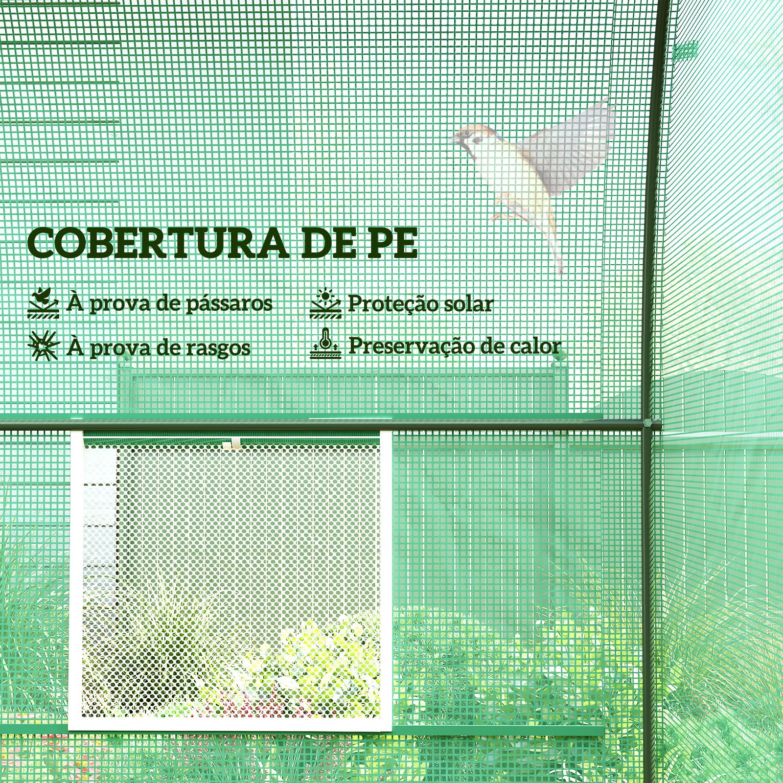 Estufa tipo túnel 250x200x200cm estufa de jardim com janelas e portas enroláveis para cultivo de plantas verde