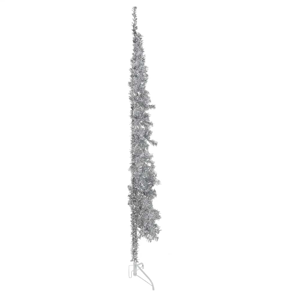 Meia árvore de natal fina com suporte 210 cm prateado