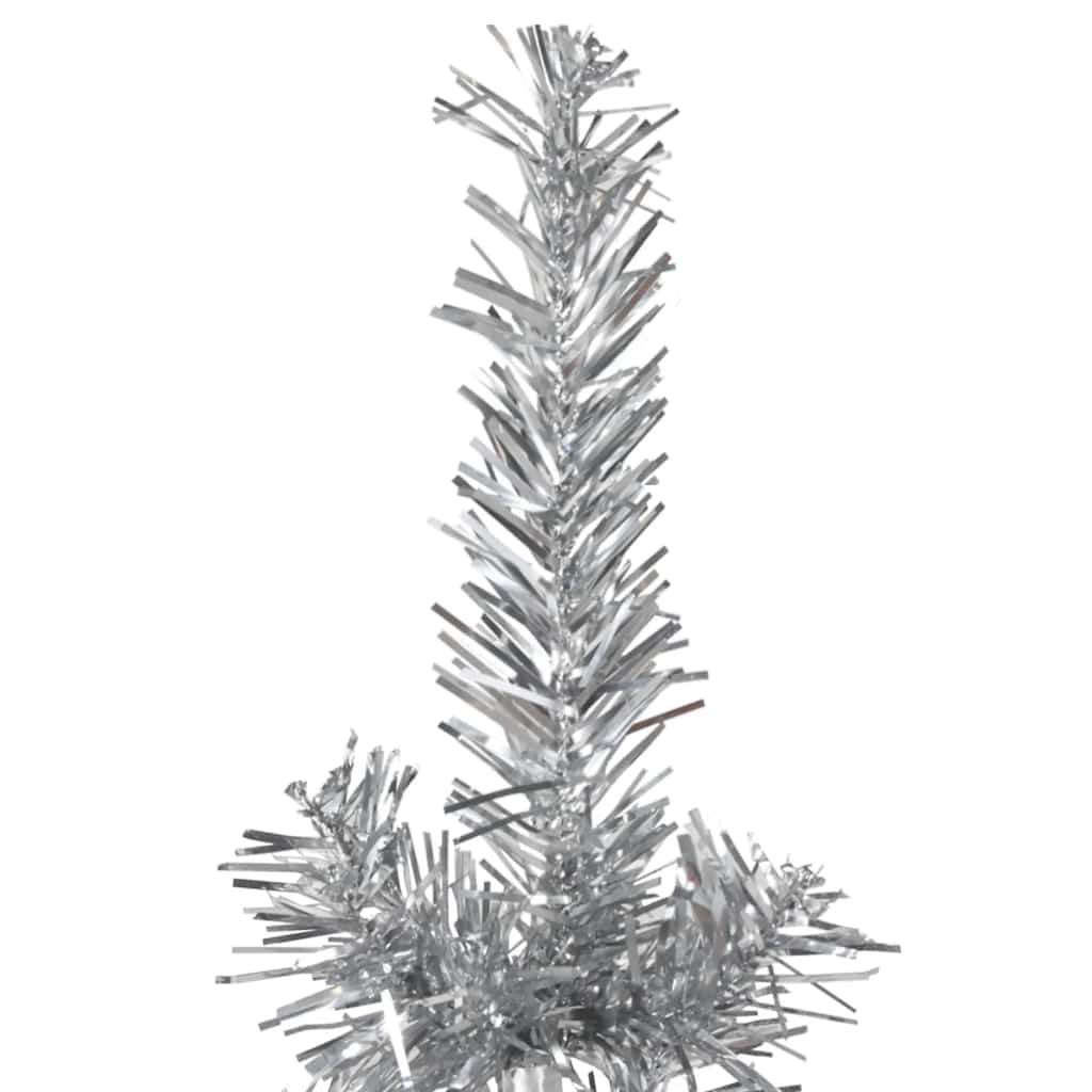 Meia árvore de natal fina com suporte 210 cm prateado