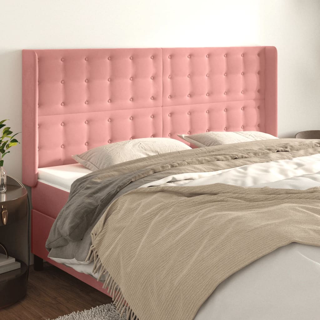 Cabeceira cama c/ abas veludo 163x16x118/128 cm rosa