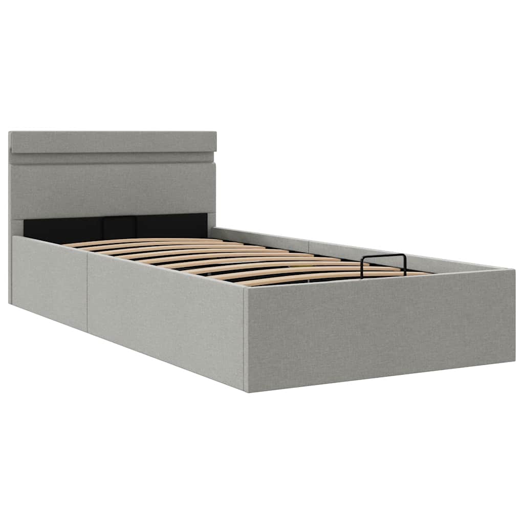 Cama hidráulica arrumação c/ LED 90x200cm tecido cinzento-claro