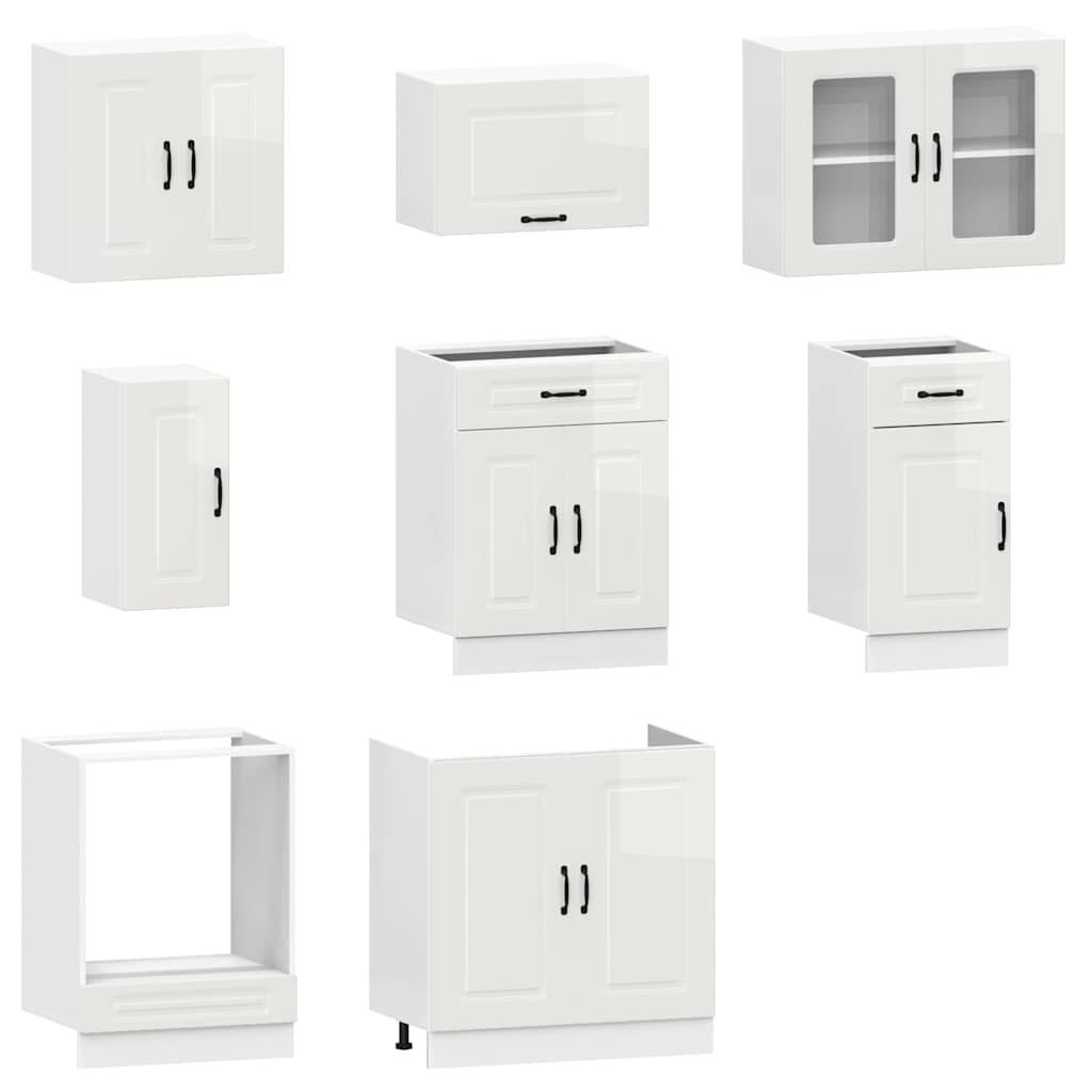 8 Peças armário de cozinha conjunto kalmar branco brilhante