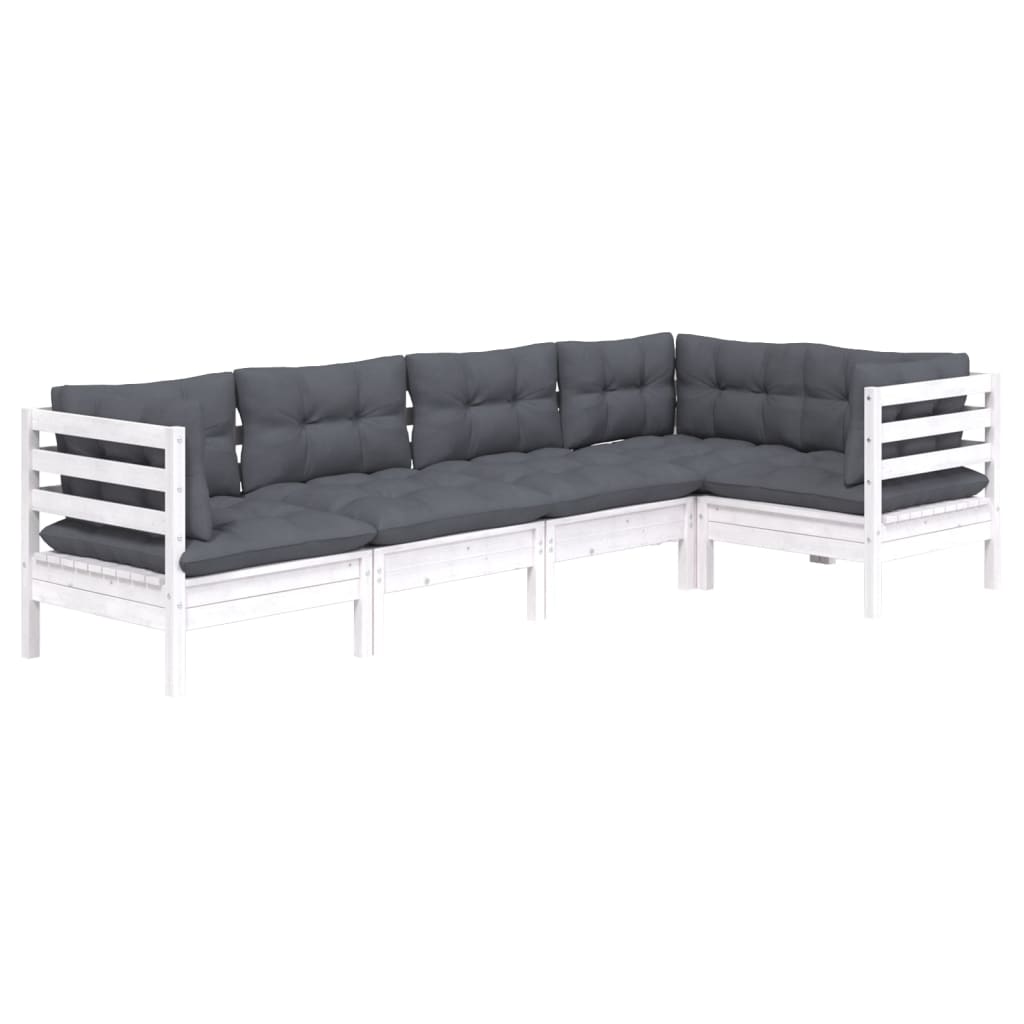 5 Pcs conjunto lounge de jardim c/ almofadões pinho branco