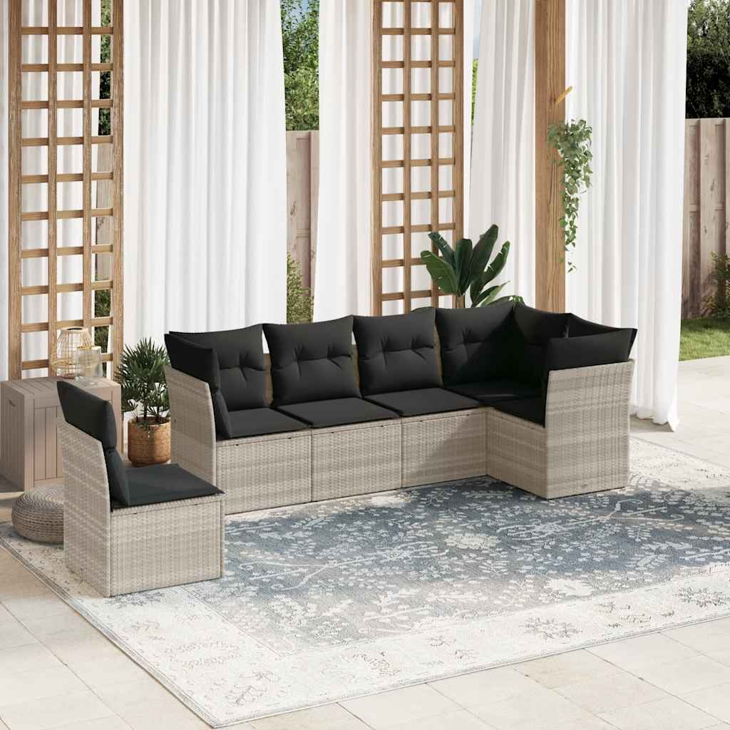 6 Pcs conj. sofás jardim com almofadões vime PE cinzento-claro