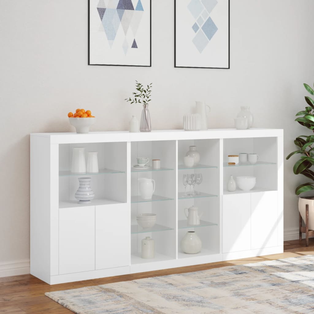 Aparador com luzes LED 202x37x100 cm branco