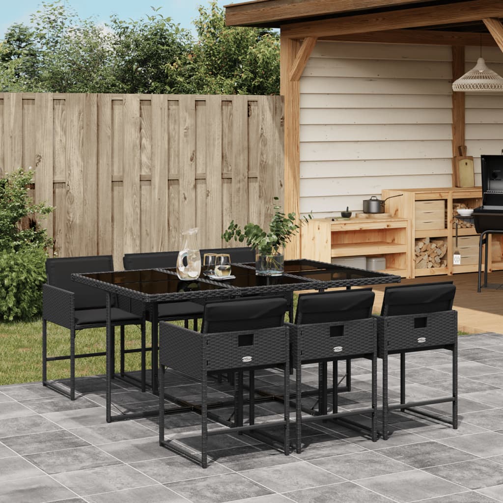 7 Pcs conjunto de jantar p/ jardim c/ almofadões vime PE preto