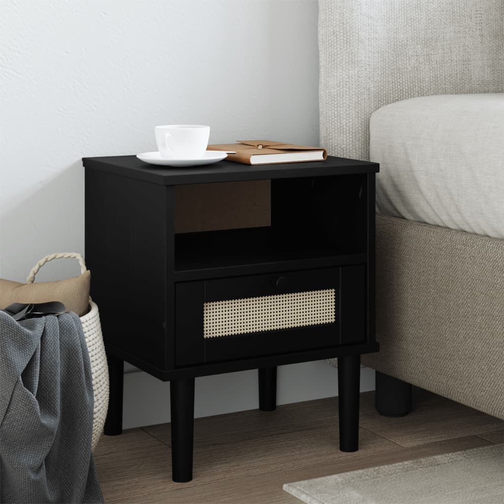 Mesa de cabeceira senja 40x35x48 cm pinho maciço preto