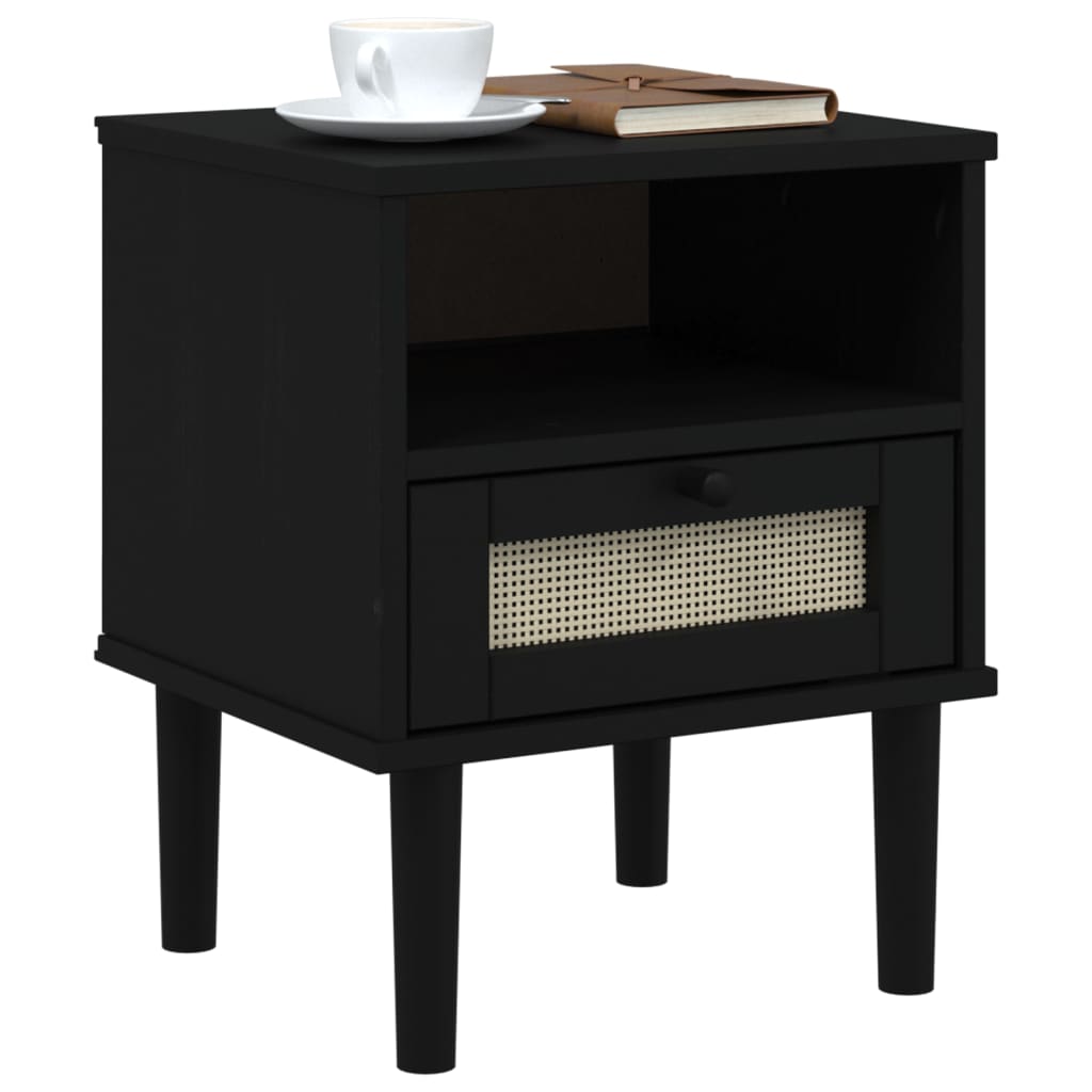Mesa de cabeceira senja 40x35x48 cm pinho maciço preto